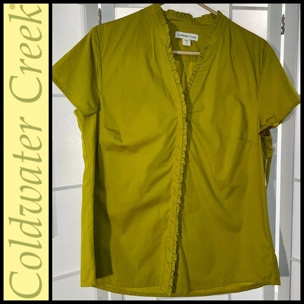 Coldwater Creek Subtle Ruffle Cap Sleeve Button-Up NWT